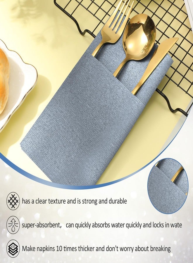 Qilery 75 Pieces Dusty Blue Linen Feel Napkins, Disposable Paper Napkins Prefolded Dinner Napkin with Built-in Flatware Pocket for Silverware Valentine Wedding Party Decoration - Image 4